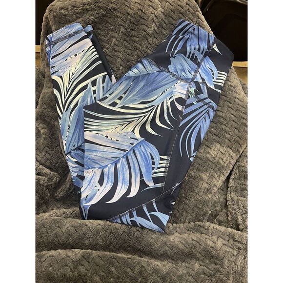 Old Navy Elevate‎ Tropical Blue Leggings Go Dry Pockets Size Small - Picture 1 of 4